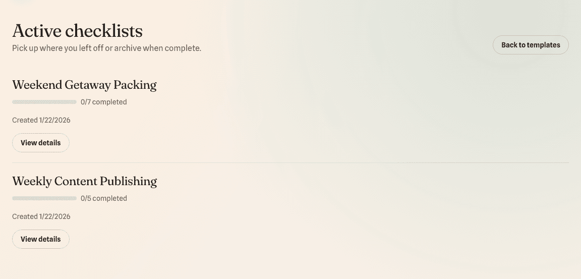Checklister screenshot
